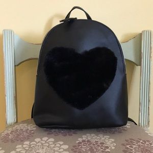 Black Faux Leather Backpack, NEW